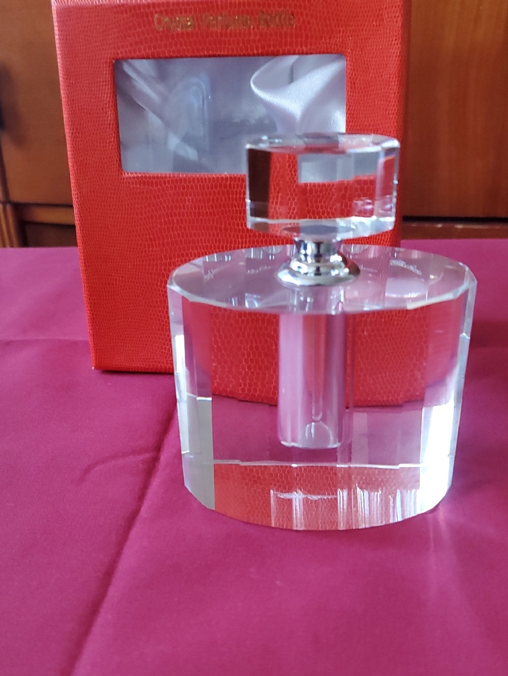 Oleg Cassini Clear Crystal Perfume Bottle with Faceted Stopper